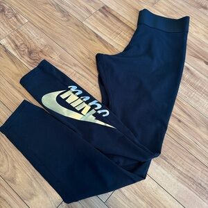 Nike Black Leggings with Gold/Silver Logo